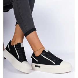 Zapatillas de tela de mujeres negras en la plataforma negro 1