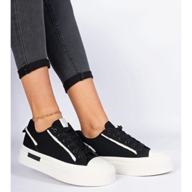Zapatillas de tela de mujeres negras en la plataforma negro 2