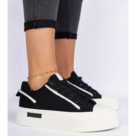 Zapatillas de tela de mujeres negras en la plataforma negro 4