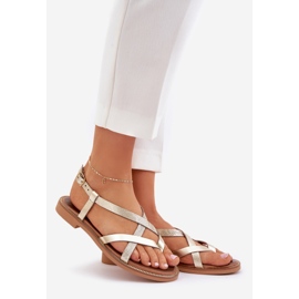 Sandalias planas de cuero con rayas de oro Zazoo 40429 entrelazadas dorado 1