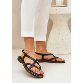 Sandalias planas de cuero con correas negras Zazoo 40429 entrelazadas negro 2