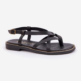 Sandalias planas de cuero con correas negras Zazoo 40429 entrelazadas negro 4