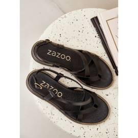 Sandalias planas de cuero con correas negras Zazoo 40429 entrelazadas negro 8