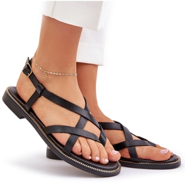 Sandalias planas de cuero con correas negras Zazoo 40429 entrelazadas negro 9
