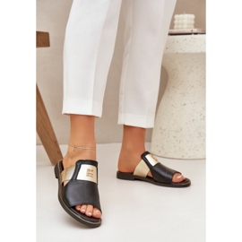 Elegantes chanclas de cuero natural Zazoo 40423 Negro 2
