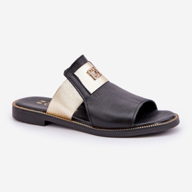 Elegantes chanclas de cuero natural Zazoo 40423 Negro 4