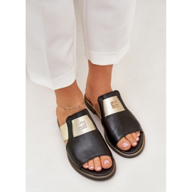 Elegantes chanclas de cuero natural Zazoo 40423 Negro 5