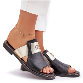 Elegantes chanclas de cuero natural Zazoo 40423 Negro 8