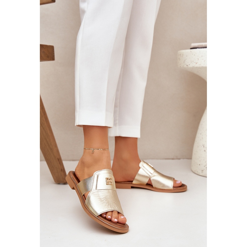 Elegantes zapatillas de cuero natural Zazoo 40423 Zloty dorado 2