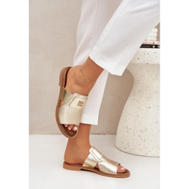 Elegantes zapatillas de cuero natural Zazoo 40423 Zloty dorado 3