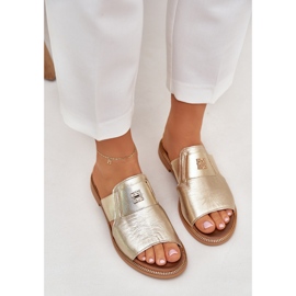Elegantes zapatillas de cuero natural Zazoo 40423 Zloty dorado 5