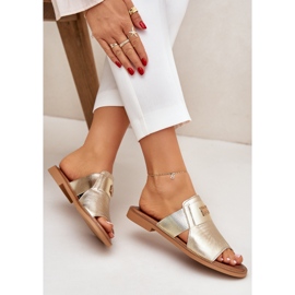 Elegantes zapatillas de cuero natural Zazoo 40423 Zloty dorado 6
