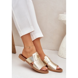 Elegantes zapatillas de cuero natural Zazoo 40423 Zloty dorado 7