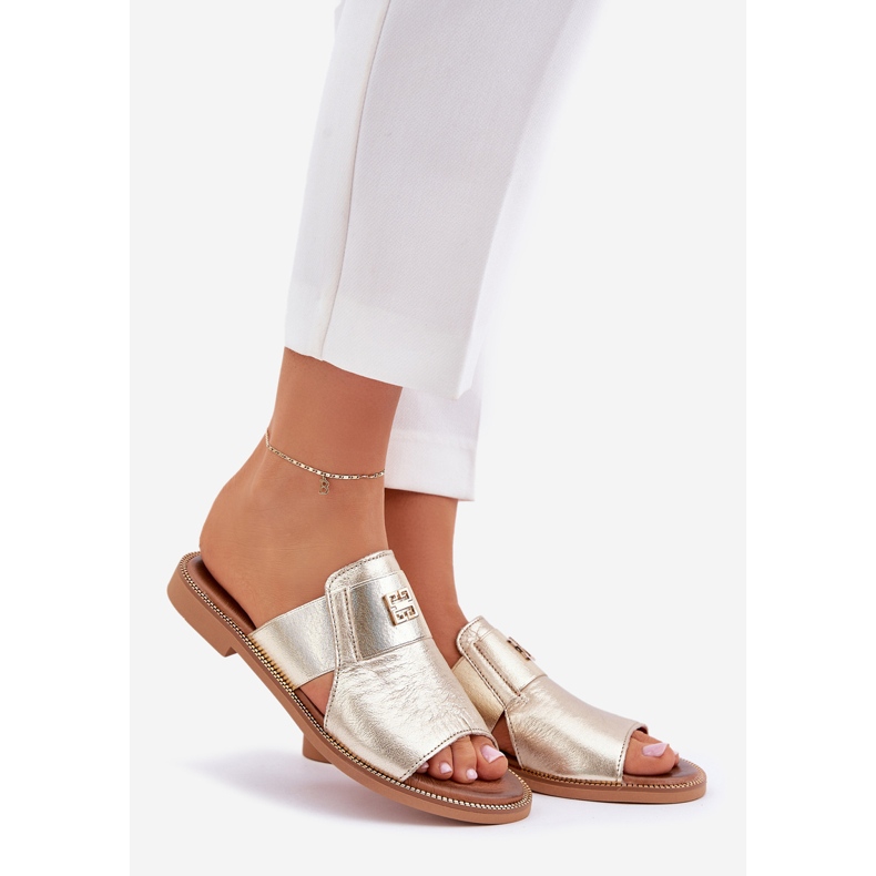 Elegantes zapatillas de cuero natural Zazoo 40423 Zloty dorado 1