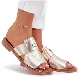 Elegantes zapatillas de cuero natural Zazoo 40423 Zloty dorado 8