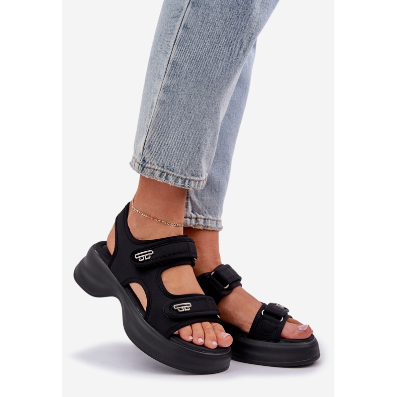 Sandalias de luz de material en la plataforma negra negro 1