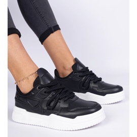 Zapatillas negras para mujeres con cordones gruesos negro 1