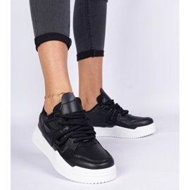 Zapatillas negras para mujeres con cordones gruesos negro 3