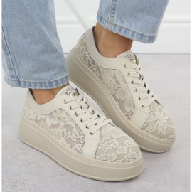 Zapatos en la plataforma de encaje beige S.Barski Hy51-059 6
