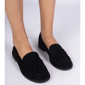 Mocasines de mujeres negras de Ekozamsz con flecos negro 2