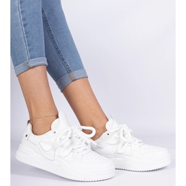 Zapatillas de deporte de mujeres blancas con cordones gruesos blanco 4