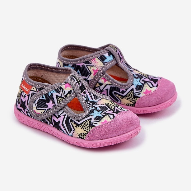 Zapatillas para niños en velcro gris rosa 1