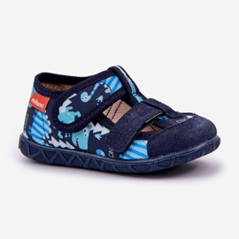 Zapatillas para niños para velcro con dinosaurios azul marino 6