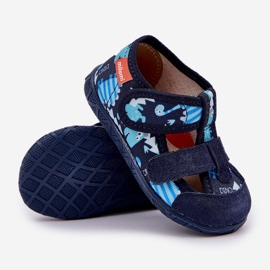 Zapatillas para niños para velcro con dinosaurios azul marino 3