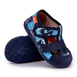 Zapatillas para niños para velcro con dinosaurios azul marino 7