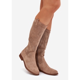 S.Barski Botas con un tacón plano Openwork Upper S. Barski Hy51-860 beige 1