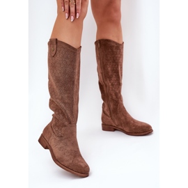 Botas de tacón plano con un patrón de trabajo abierto S.Barski Hy51-062 Brown marrón 2