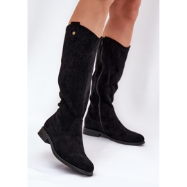 S.Barski Botas de tacón plano con un patrón de trabajo abierto S. Barski Hy51-062 Negro 2