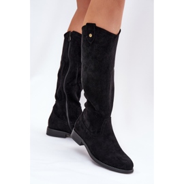 S.Barski Botas de tacón plano con un patrón de trabajo abierto S. Barski Hy51-062 Negro 3