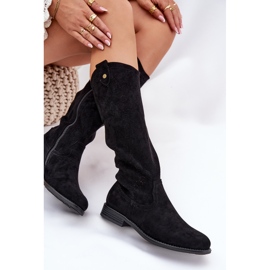 S.Barski Botas de tacón plano con un patrón de trabajo abierto S. Barski Hy51-062 Negro 7
