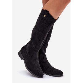 S.Barski Botas de tacón plano con un patrón de trabajo abierto S. Barski Hy51-062 Negro 1