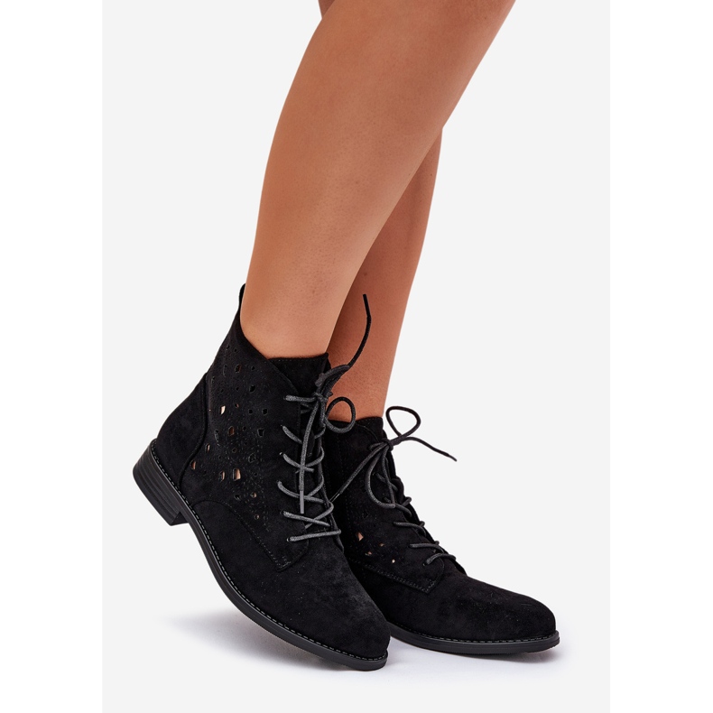 Botas de cordón con un patrón de trabajo abierto S.Barski Hy51-136 Negro 1