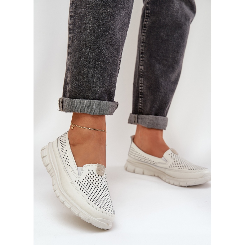 Evento Mocasines abiertos de cuero ligero 24pb18-6870 blanco 2