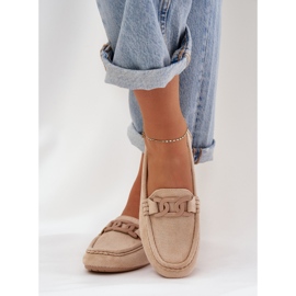 Mocasines de gamuza ecológica de mujeres con decoración beige 3