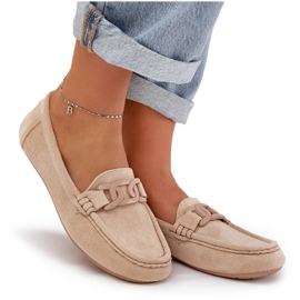 Mocasines de gamuza ecológica de mujeres con decoración beige 8