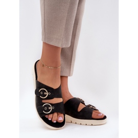 Godas de mujer livianas con hebillas negras negro 2