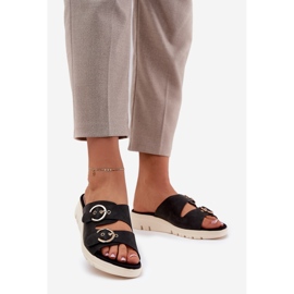 Godas de mujer livianas con hebillas negras negro 1