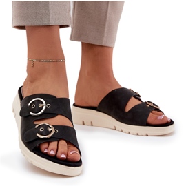 Godas de mujer livianas con hebillas negras negro 5