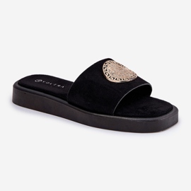 Zapatillas para mujeres con una decoración dorada negra negro 4