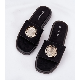 Zapatillas para mujeres con una decoración dorada negra negro 8