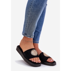 Zapatillas para mujeres con una decoración dorada negra negro 1 Zapatillas para mujeres con una decoración dorada negra negro 1