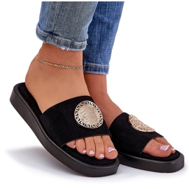 Zapatillas para mujeres con una decoración dorada negra negro 9