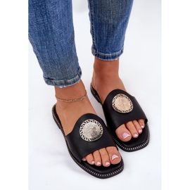 Flip plano de cuero ecológico con decoración negra negro 5
