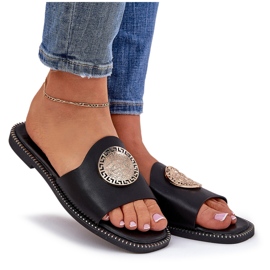 Flip plano de cuero ecológico con decoración negra negro 7