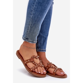 Chanclas de mujer de camello plana decoradas marrón 1