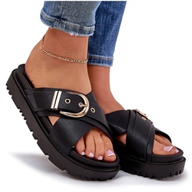 Zapatillas en la plataforma con una hebilla negra negro 9